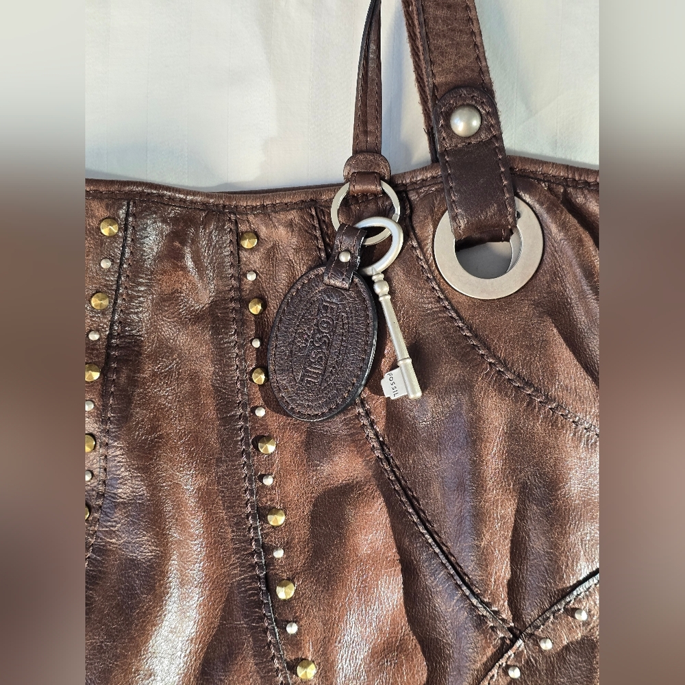 FOSSIL Vintage Brown Leather Tote Bag - Picture 7 of 10